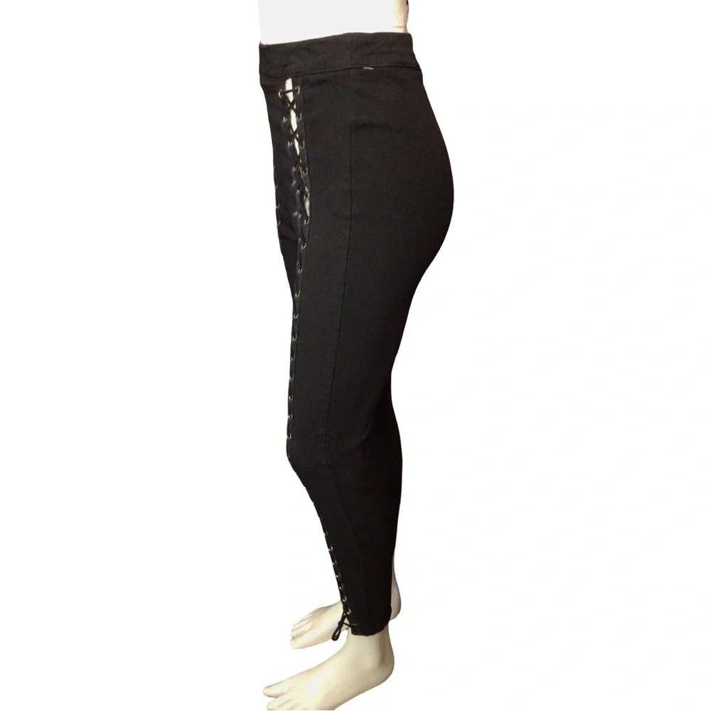 Black Lace-Up High-Waisted Gothid Pants size Small - Picture 4 of 8